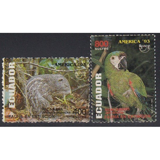 Upaep Ecuador 1284/85 1993 Dinomys Ara pajáros bird fauna MNH Upaep Ecuador 1284/85 1993 Dinomys Ara pajáros bird fauna MNH