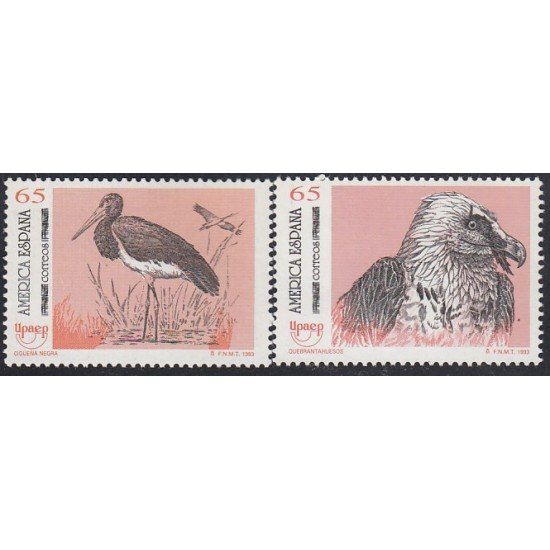 Upaep España 3270/71 1993 Ciconia Gypaetus pájaros bird fauna MNH Upaep España 3270/71 1993 Ciconia Gypaetus pájaros bird fauna MNH