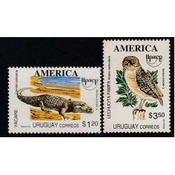 Upaep Uruguay 1463/64 1993 fauna Caiman latirostris Speotyto cunicularia MNH Upaep Uruguay 1463/64 1993 fauna Caiman latirostris Speotyto cunicularia MNH