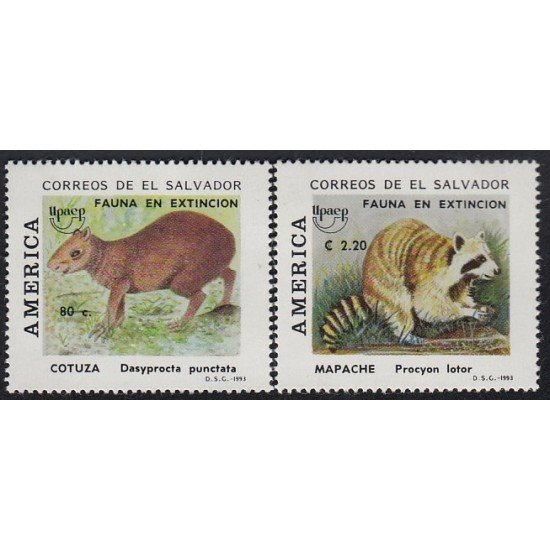 Upaep El Salvador 1178/79 1993 Dasyprocta Phocyon fauna MNH Upaep El Salvador 1178/79 1993 Dasyprocta Phocyon fauna MNH