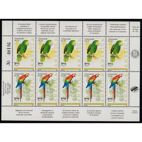 Upaep Venezuela 1644/45 1993 Mini hoja pájaros bird fauna Amazona bardanensis Ara macao MNH Upaep Venezuela 1644/45 1993 Mini hoja pájaros bird fauna Amazona bardanensis Ara macao MNH