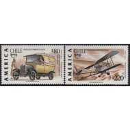 Upaep Chile 1228/29 1994 Primer transporte postal Avión car MNH Upaep Chile 1228/29 1994 Primer transporte postal Avión car MNH