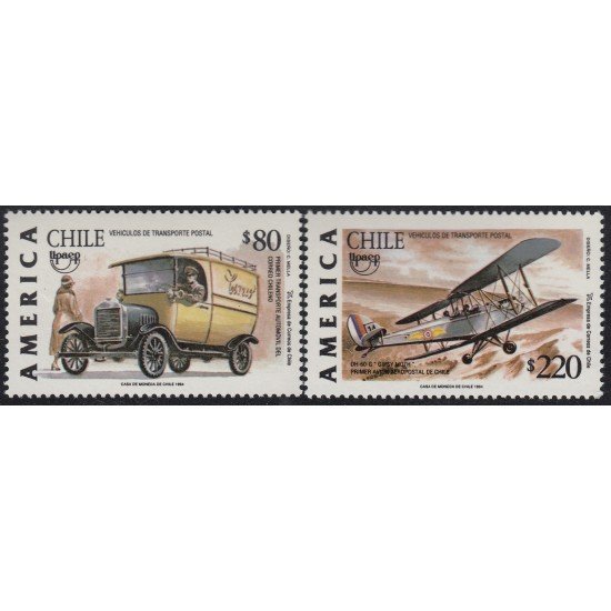 Upaep Chile 1228/29 1994 Primer transporte postal Avión car MNH Upaep Chile 1228/29 1994 Primer transporte postal Avión car MNH