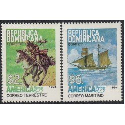 Upaep Rep. Dominicana 1157/58 1994 Correo horse  a caballo y marítimo MNH
