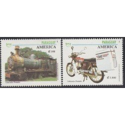 Upaep Paraguay 2668/69 1994 Locomotora de vapor Motocicleta train bicycle MNH Upaep Paraguay 2668/69 1994 Locomotora de vapor Motocicleta train bicycle MNH