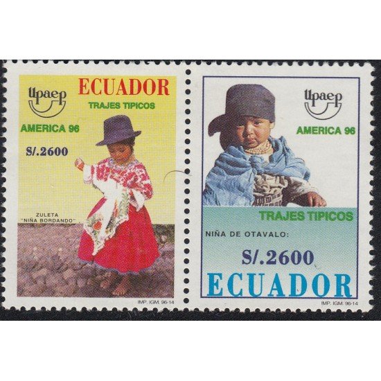 Upaep Ecuador 1373/74 1996 Niña bordando Otavalo MNH Upaep Ecuador 1373/74 1996 Niña bordando Otavalo MNH