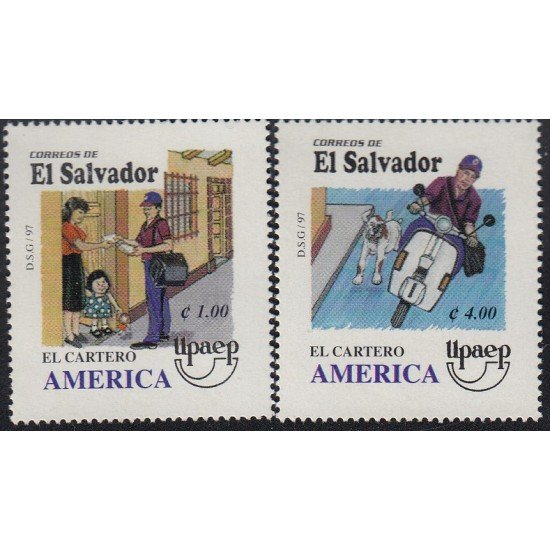 Upaep El Salvador 1324/25 1997 Cartero en motocicleta motorcycle entregando una carta MNH Upaep El Salvador 1324/25 1997 Cartero en motocicleta motorcycle entregando una carta MNH