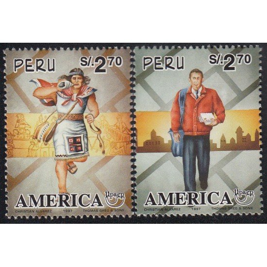 Upaep Perú 1107/08 1997 Mensajero Inca Cartero postman Moderno MNH Upaep Perú 1107/08 1997 Mensajero Inca Cartero postman Moderno MNH