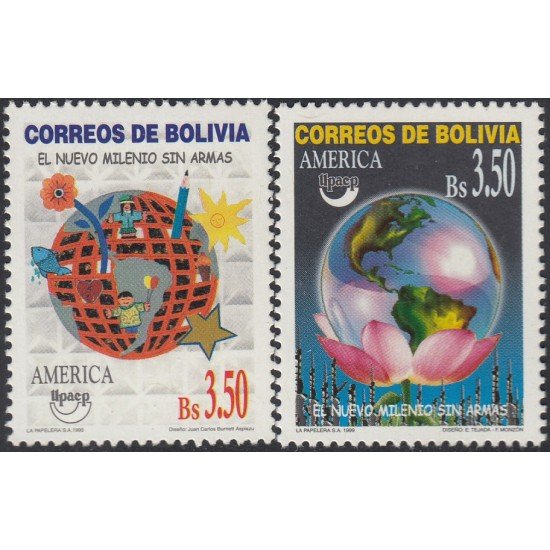 Upaep Bolivia 1036/37 1999 Dibujo de la tierra en una flor MNH Upaep Bolivia 1036/37 1999 Dibujo de la tierra en una flor MNH