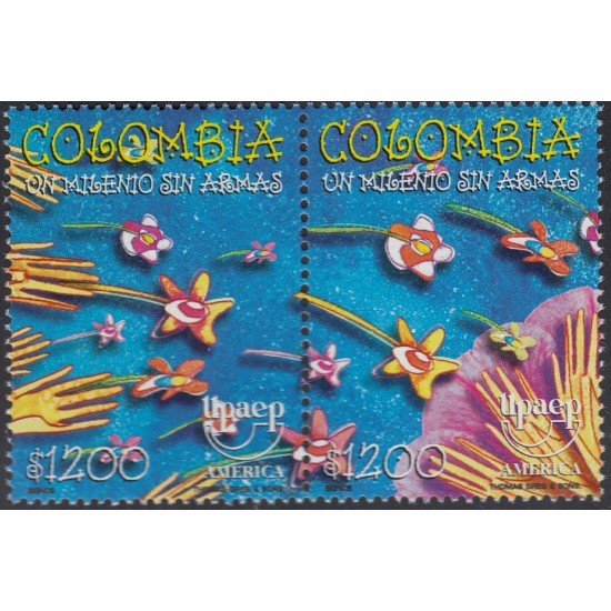 Upaep Colombia 1117/18 654/55 1999 Manos lanzando Flores MNH Upaep Colombia 1117/18 654/55 1999 Manos lanzando Flores MNH