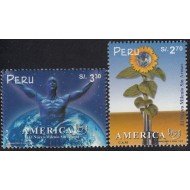 Upaep Perú 1211/12 1999 Flor Hombre Globo terraqueo MNH Upaep Perú 1211/12 1999 Flor Hombre Globo terraqueo MNH