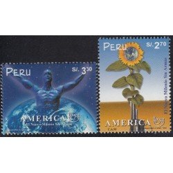 Upaep Perú 1211/12 1999 Flor Hombre Globo terraqueo MNH Upaep Perú 1211/12 1999 Flor Hombre Globo terraqueo MNH