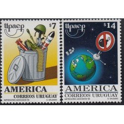 Upaep Uruguay 1850/51 1999 Armas en un cubo satélite y globo terráqueo MNH Upaep Uruguay 1850/51 1999 Armas en un cubo satélite y globo terráqueo MNH