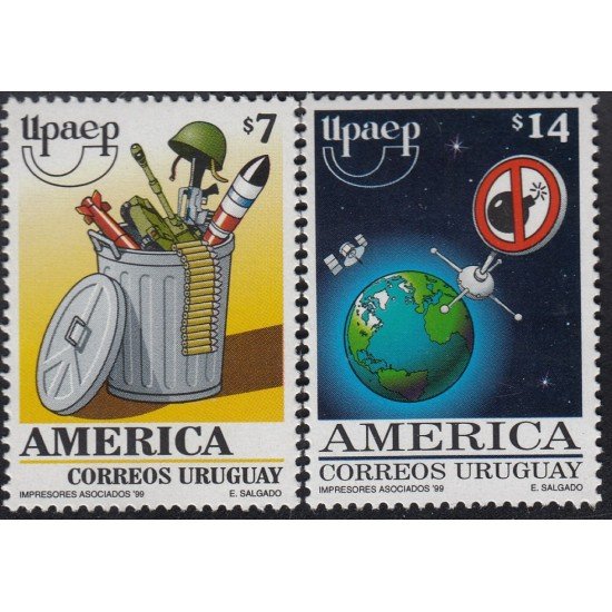 Upaep Uruguay 1850/51 1999 Armas en un cubo satélite y globo terráqueo MNH Upaep Uruguay 1850/51 1999 Armas en un cubo satélite y globo terráqueo MNH