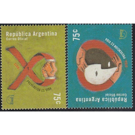 Upaep Argentina 2178/79 2000 VIH Sida AIDS Manos robando un corazón de dos caras MNH