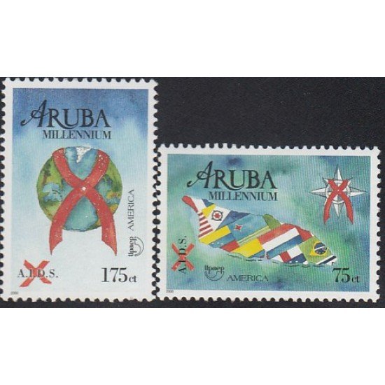 Upaep Aruba 254/55 2000 VIH Sida AIDS Mapa Isla Lazo Rojo MNH Upaep Aruba 254/55 2000 VIH Sida AIDS Mapa Isla Lazo Rojo MNH