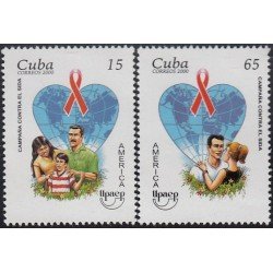 Upaep Cuba 3902/03 2000 VIH Sida AIDS Familia, globo terráqueo con forma de corazón MNH