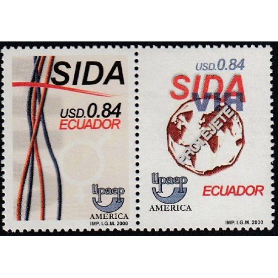 Upaep Ecuador 1532/33 2000 VIH Sida AIDS Composición Protéjete MNH Upaep Ecuador 1532/33 2000 VIH Sida AIDS Composición Protéjete MNH