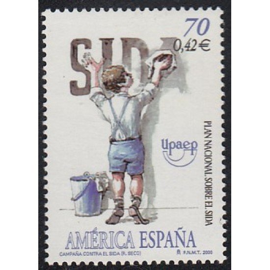 Upaep España 3334 2000 VIH AIDS Niño borrando la palabra Sida MNH Upaep España 3334 2000 VIH AIDS Niño borrando la palabra Sida MNH