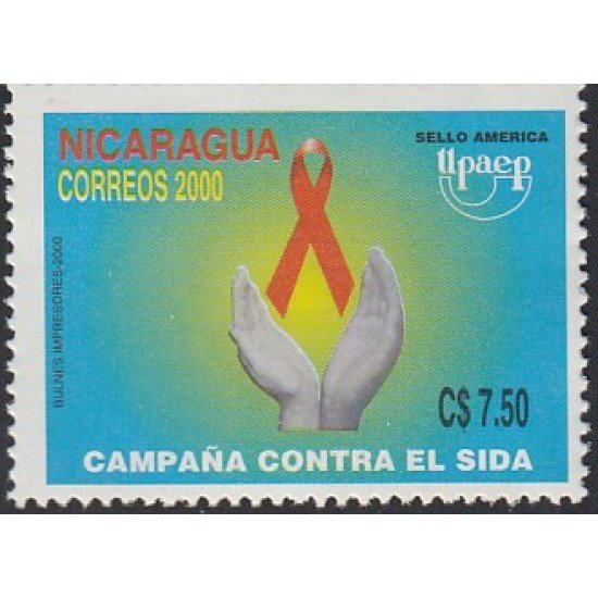 Upaep Nicaragua 2523 2000 VIH Sida AIDS Manos y lazo rojo MNH Upaep Nicaragua 2523 2000 VIH Sida AIDS Manos y lazo rojo MNH