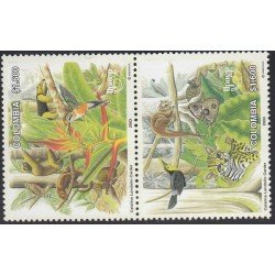 Upaep Colombia 1239/40 2003 Bradypus tridactylus Ramphastos Mariposa pájaro bird  MNH