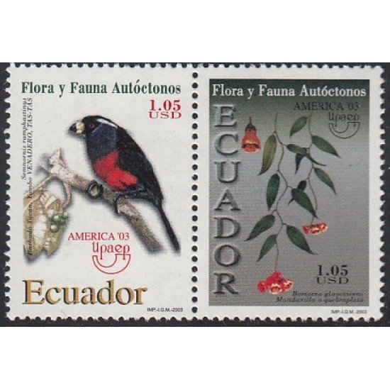 Upaep Ecuador 1769/70 2003 Semnornis Bomarea pájaro bird fauna flora MNH Upaep Ecuador 1769/70 2003 Semnornis Bomarea pájaro bird fauna flora MNH