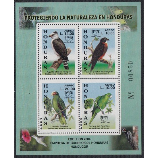 Upaep Honduras HB 73 2003 pájaro bird fauna Spizaetus melanoleucus Amazona xantholora MNH Upaep Honduras HB 73 2003 pájaro bird fauna Spizaetus melanoleucus Amazona xantholora MNH