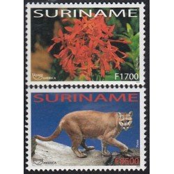 Upaep Suriname 1677/78 2003 flora fauna Ixora coccine Felis concolor MNH Upaep Suriname 1677/78 2003 flora fauna Ixora coccine Felis concolor MNH