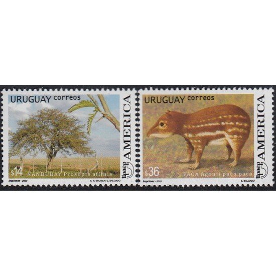Upaep Uruguay 2124/25 2003 Prosopis affinis Agouti paca flora fauna MNH Upaep Uruguay 2124/25 2003 Prosopis affinis Agouti paca flora fauna MNH