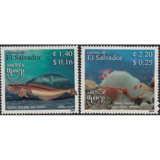 Upaep El Salvador 1586/87 2004 fauna fish pez Akko Rossi Chromodoris sphoni MNH Upaep El Salvador 1586/87 2004 fauna fish pez Akko Rossi Chromodoris sphoni MNH