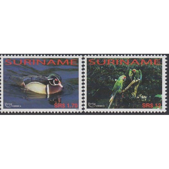 Upaep Suriname 1734/35 2004 Pato y Loros fauna MNH Upaep Suriname 1734/35 2004 Pato y Loros fauna MNH