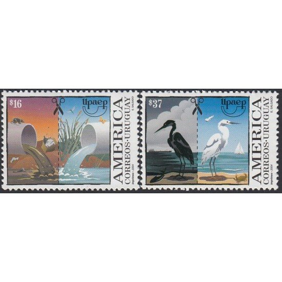 Upaep Uruguay 2191/92 Agua contaminada y limpia Ave sucia y limpia pájaro bird MNH Upaep Uruguay 2191/92 Agua contaminada y limpia Ave sucia y limpia pájaro bird MNH