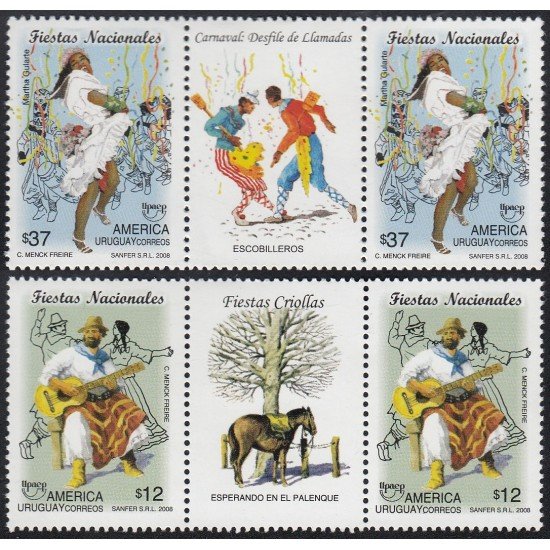 Upaep Uruguay 2377/78 2008 Fiestas Nacionales 2 par + 2 viñetas MNH