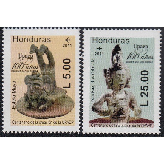 Upaep Honduras 1356/57 2011 Uniendo culturas Dios del maíz Estela Maya MNH Upaep Honduras 1356/57 2011 Uniendo culturas Dios del maíz Estela Maya MNH