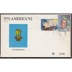 Upaep Ecuador 1252/53 1992 Carabela Sta María mapa SPD FDC Sobre Primer Día