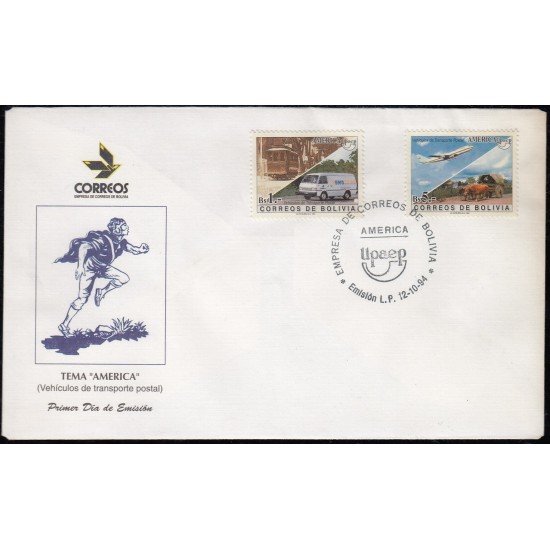 Upaep Bolivia 882/83 1994 Tranvía Furgoneta Carro Avión SPD FDC Sobre Primer Día
