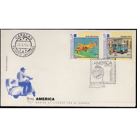 Upaep Venezuela 1719/20 1994 Camioneta y avión postal SPD FDC Sobre Primer Día Upaep Venezuela 1719/20 1994 Camioneta y avión postal SPD FDC Sobre Primer Día