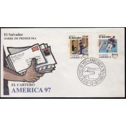 Upaep El Salvador 1324/25 1997 Cartero en motocicleta SPD FDC Sobre Primer Día Upaep El Salvador 1324/25 1997 Cartero en motocicleta SPD FDC Sobre Primer Día