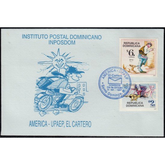 Upaep Rep. Dominicana 1285/86 1997 Cartero motocicleta SPD FDC Sobre Primer Día