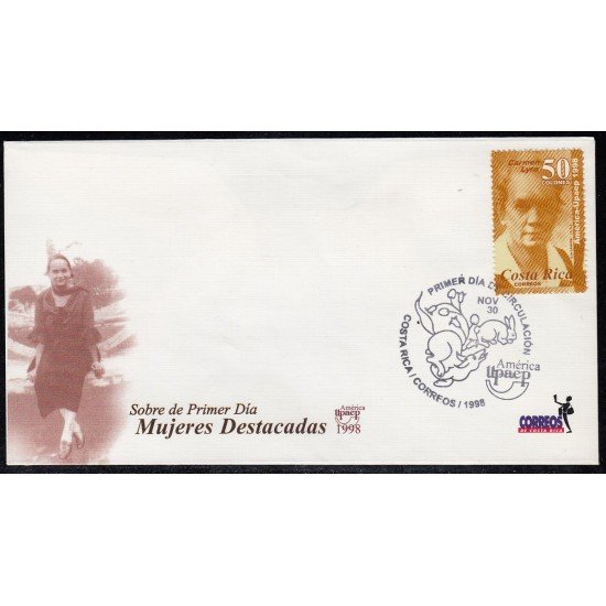 Upaep Costa Rica 642 1998 Carmen Lyra SPD FDC Sobre Primer Día Upaep Costa Rica 642 1998 Carmen Lyra SPD FDC Sobre Primer Día