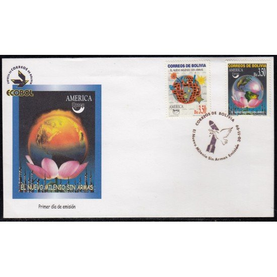 Upaep Bolivia 1036/37 1999 La tierra en una flor SPD FDC Sobre Primer Día Upaep Bolivia 1036/37 1999 La tierra en una flor SPD FDC Sobre Primer Día