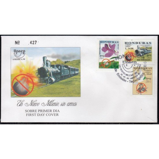 Upaep Honduras 1029/31 1999 Flor arma Paloma SPD FDC Sobre Primer Día Upaep Honduras 1029/31 1999 Flor arma Paloma SPD FDC Sobre Primer Día