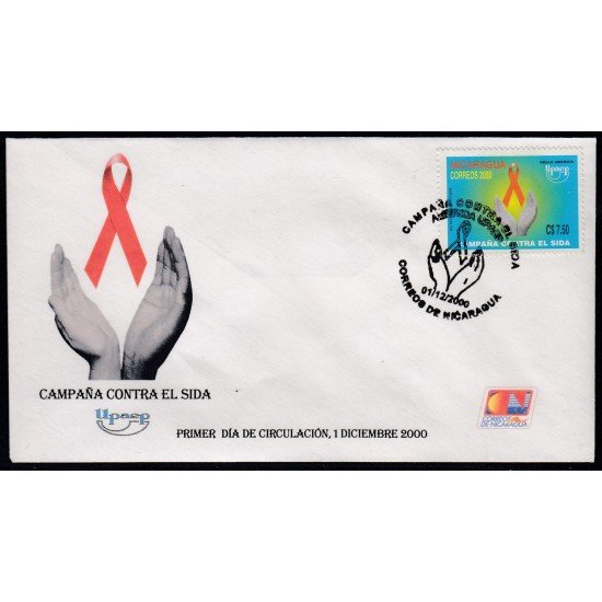 Upaep Nicaragua 2523 2000 Manos y lazo rojo SPD FDC Sobre Primer Día Upaep Nicaragua 2523 2000 Manos y lazo rojo SPD FDC Sobre Primer Día