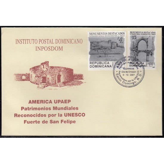 Upaep Rep. Dominicana 1469/70 2001 Fuerte San Felipe SPD FDC Sobre Primer Día Upaep Rep. Dominicana 1469/70 2001 Fuerte San Felipe SPD FDC Sobre Primer Día