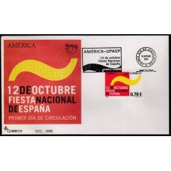 Upaep España 4438 2008 Doce de Octubre fiesta Nacional SPD FDC Sobre Primer Día Upaep España 4438 2008 Doce de Octubre fiesta Nacional SPD FDC Sobre Primer Día