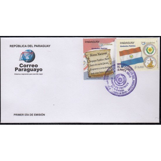 Upaep Paraguay 3041/42 2010 Himno Nacional Bandera SPD FDC Sobre Primer Día Upaep Paraguay 3041/42 2010 Himno Nacional Bandera SPD FDC Sobre Primer Día