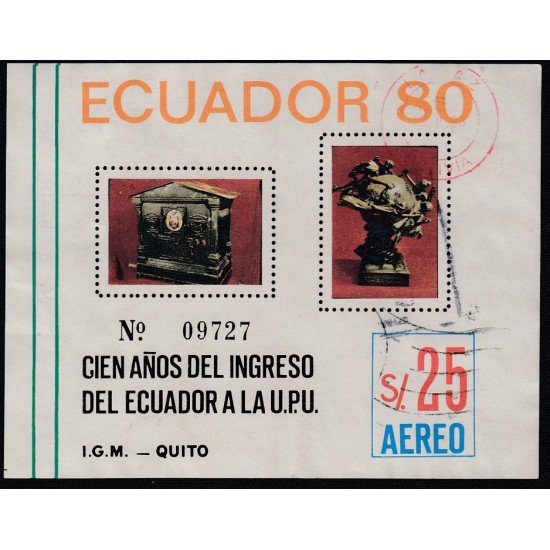 Ecuador Hojita block 47 1980 Cien años del ingreso del Ecuador a la U.P.U Usado Ecuador Hojita block 47 1980 Cien años del ingreso del Ecuador a la U.P.U Usado