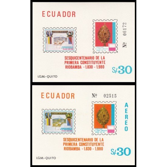 Ecuador Hojita block 48/49 1980 Sesquicentenario de la primera constituyente MNH