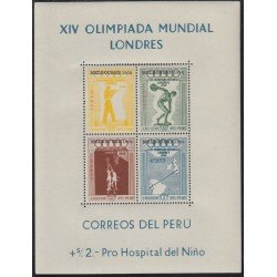 Perú Hojita block 2 1956 XIV Olimpiada Mundial Londres Melbourne Basketball MNH Perú Hojita block 2 1956 XIV Olimpiada Mundial Londres Melbourne Basketball MNH