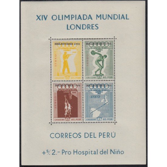 Perú Hojita block 2 1956 XIV Olimpiada Mundial Londres MH Perú Hojita block 2 1956 XIV Olimpiada Mundial Londres MH
